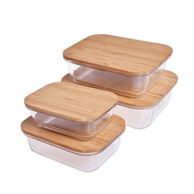 Borosilicate Glass Food Storage Container with Airtight Bamboo Lid/Bento Lunch Box