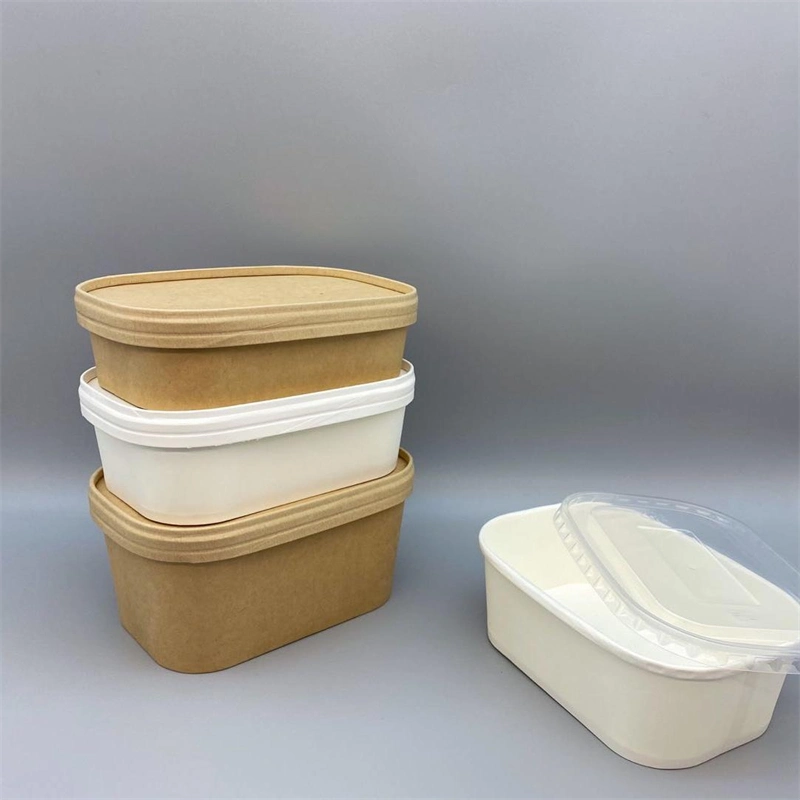 1000ml Custom Logo Kraftpaper Takeaway Salad Lunch Box with Pet/PP/Paper Lid