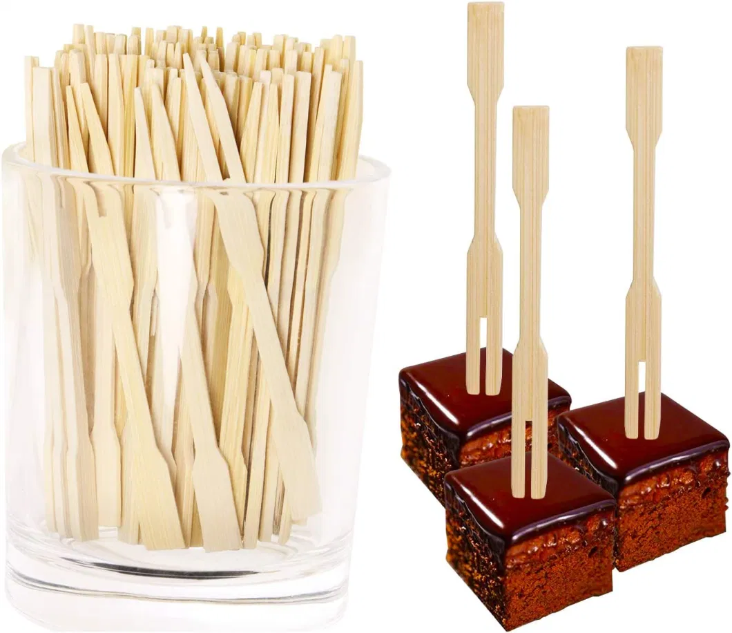 Wholesale 9cm Mini Bamboo Fork Double Point Food Picks for Fruit, BBQ, Party, Dessert